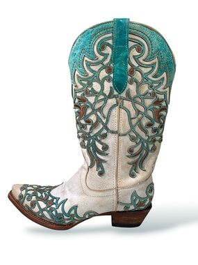 Ferrini IVY White Turquoise Filigree Leather Western Boots 9B